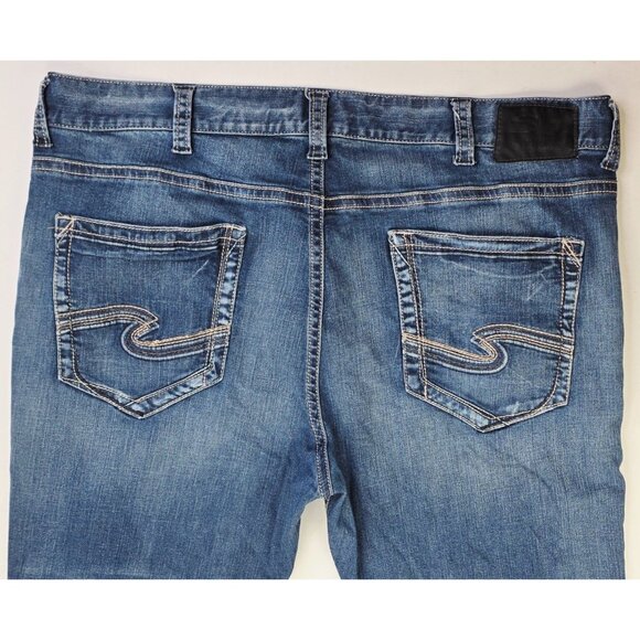 Silver Western Glove Works Size 46X32 Mens Eddie Blue Denim 5 Pocket Logo Jeans - Picture 10 of 11